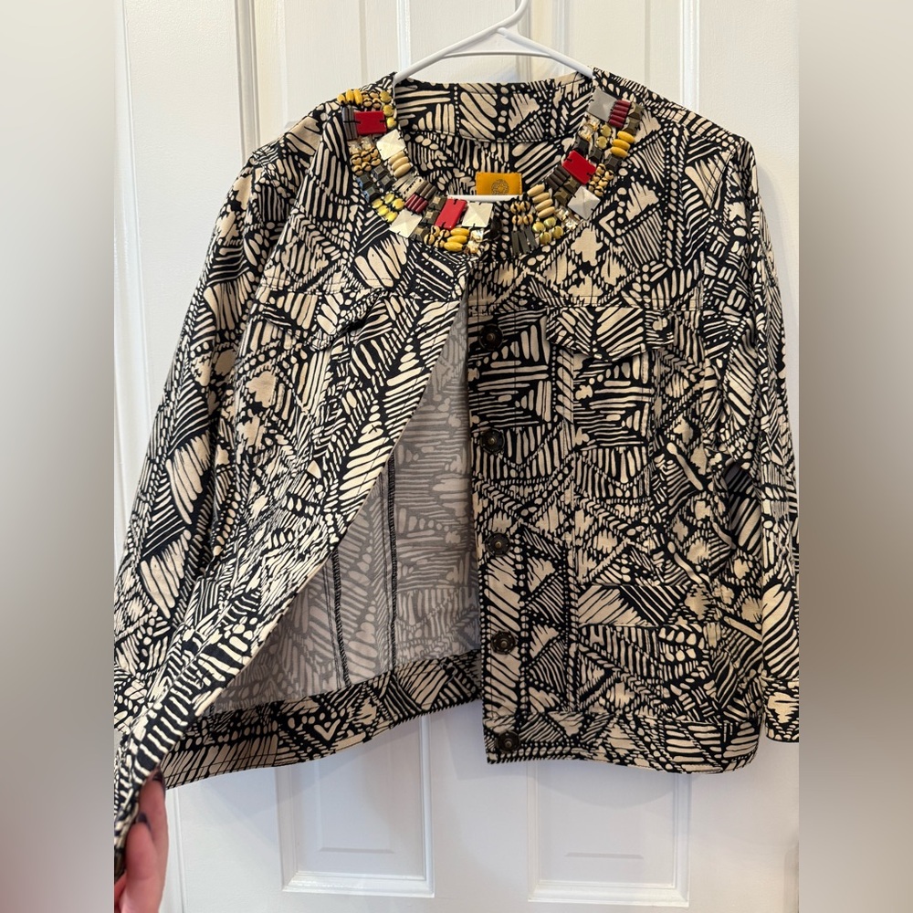 Ruby Rd Geometric Tribal Beaded Jacket Blazer Size 12 - Picture 6 of 7